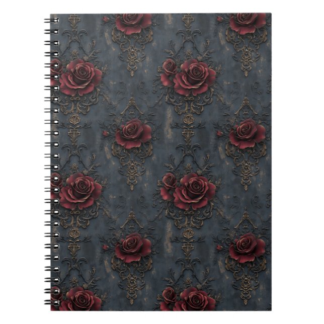 Elegant Vintage Gothic Pattern with Red Roses  Notebook (Front)