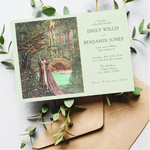 Elegant Vintage Green and Pink Forest Wedding Invitation