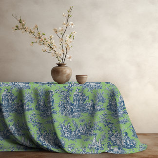 Elegant vintage green blue toile de jouy printed tablecloth