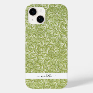 Elegant Vintage Green Botanical Script Name Case-Mate iPhone 14 Case