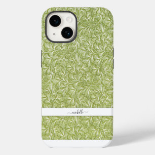 Elegant Vintage Green Botanical Script Name iPhone 14 Case