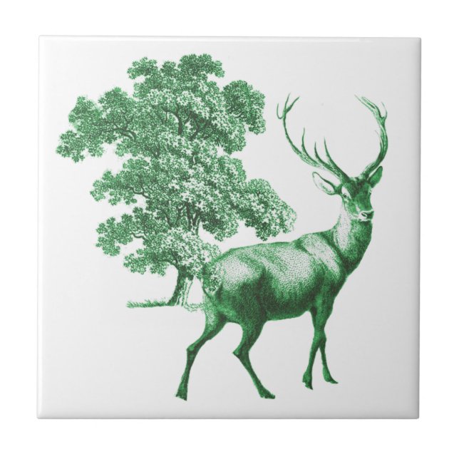 Elegant Vintage Green Deer Toile Tile (Front)
