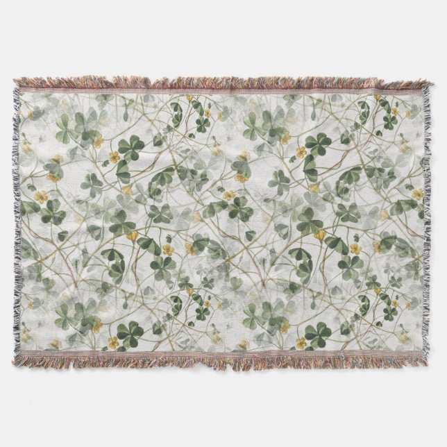 Elegant Vintage Green Gold Botanical Illustration Throw Blanket (Front)