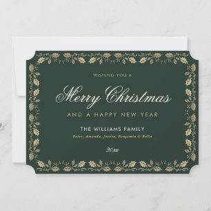 Elegant Vintage Green Gold Family Holiday Card