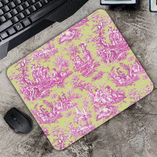Elegant vintage green pink toile de jouy mouse pad