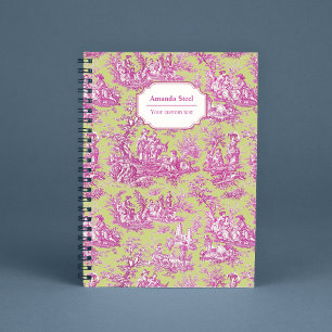 Elegant vintage green pink toile de jouy notebook