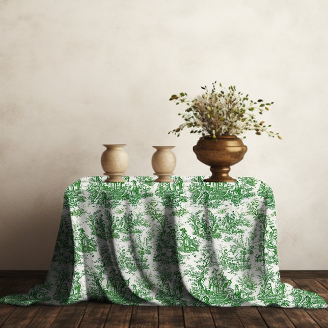 Elegant vintage green toile d jouy printed tablecloth (Creator Uploaded)