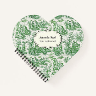 Elegant vintage green toile de jouy heart notebook