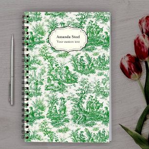 Elegant vintage green toile de jouy notebook