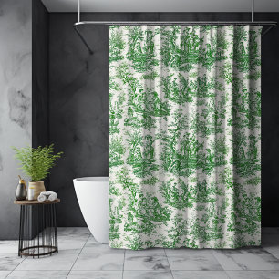Elegant Vintage Green Toile De Jouy Pattern Shower Curtain