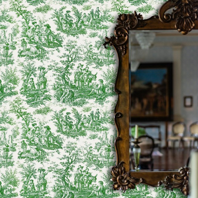 Elegant vintage green toile de jouy wallpaper (Creator Uploaded)