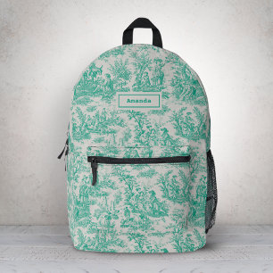 Elegant vintage green turquoise toile de jouy printed backpack