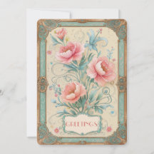 Elegant Vintage Greetings Flowers Floral Timeless