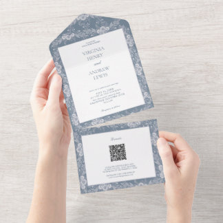 Elegant Vintage Grey-Blue Classic Wedding Invitati All In One Invitation