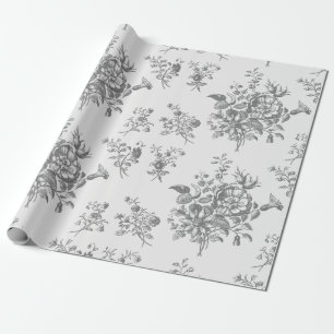 Elegant Vintage Grey Floral Toile Wrapping Paper