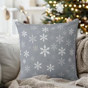 Elegant Vintage Grey Snowflakes pattern Holidays Cushion