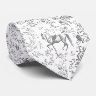 Elegant Vintage Grey White Horse Floral Pattern Tie