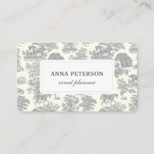 Elegant Vintage Grey White Toile Horse Business Card