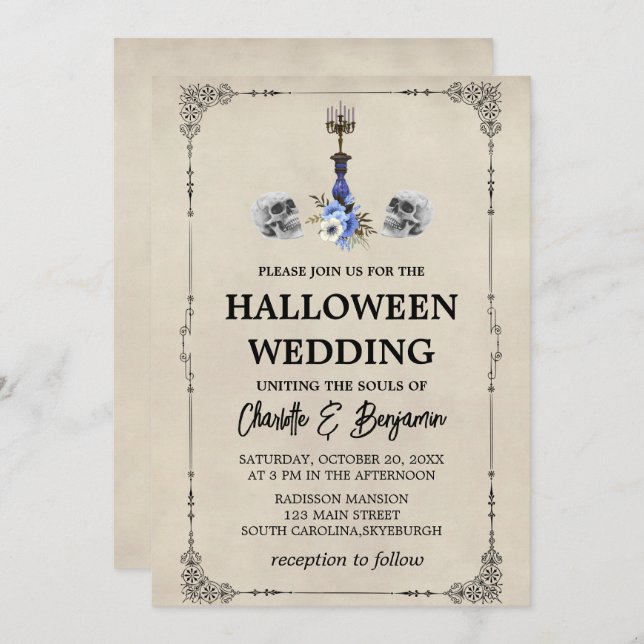 Elegant Vintage Halloween Wedding Invitation (Front/Back)
