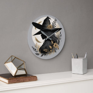 Elegant Vintage Halloween Witch 3 Large Wall Clock