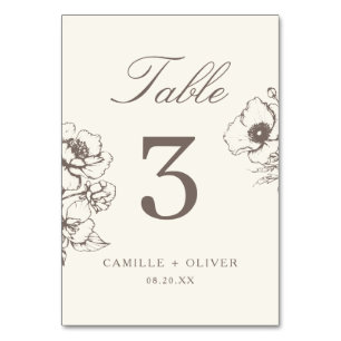 Elegant Vintage Hand-drawn Floral Garden Wedding Table Number