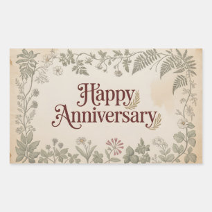 Elegant Vintage "Happy Anniversery" Design Rectangular Sticker