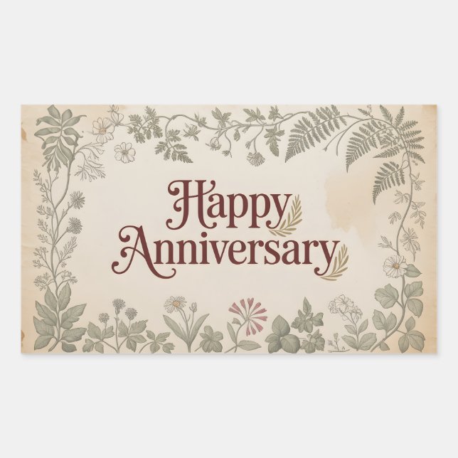Elegant Vintage "Happy Anniversery" Design Rectangular Sticker (Front)