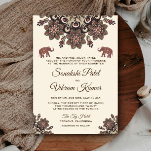 Elegant Vintage Henna Indian Wedding Invitation