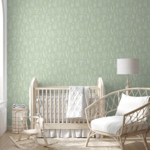 Elegant Vintage Herbal Garden Soft Sage Green Wallpaper