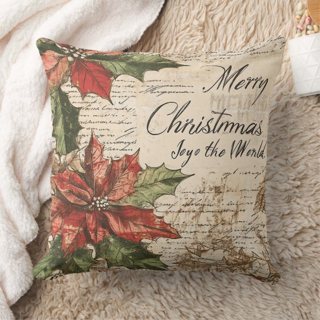 Elegant Vintage Holly Christmas Pattern Cushion (Blanket)