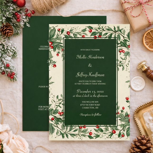 Elegant Vintage Holly Wedding  Invitation (Creator Uploaded)