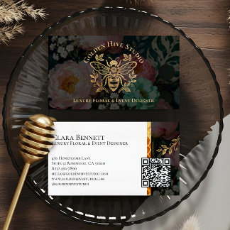 Elegant Vintage Honey Bee Floral Luxury Faux Gold Business Card