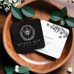 Elegant Vintage Honey Queen Bee Black & White Busi Calling Card<br><div class="desc">Elegant vintage style honey-themed business card design. The design features our own original hand-drawn vintage-style queen honey bee with an elegant golden crown above the queen bee. A beautiful rustic vintage style floral wreath frames the queen bee illustration A black background contrast beautifully with the queen bee illustration design. Customised...</div>