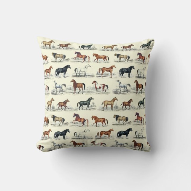 Elegant Vintage Horse Breeds Pattern Cushion (Front)