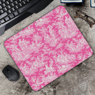 Elegant Vintage Hot Pink French Toile de Jouy Mouse Pad