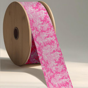 Elegant vintage hot pink toile de jouy satin ribbon