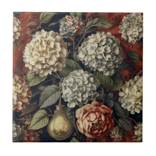 Elegant vintage Hydrangea Floral Pattern Tile