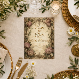 Elegant Vintage Hydrangea Wedding Save The Date