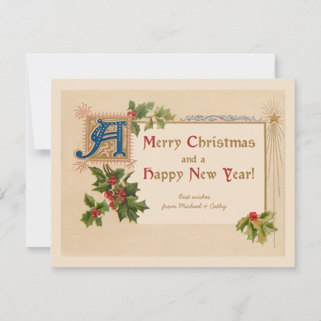 Elegant vintage illuminated Christmas card (Front)