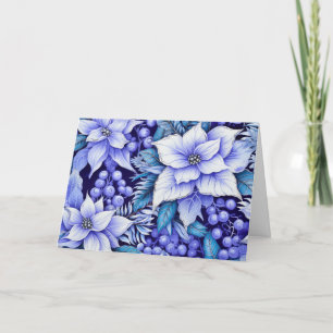Elegant Vintage Inspired Blue Floral Christmas Holiday Card