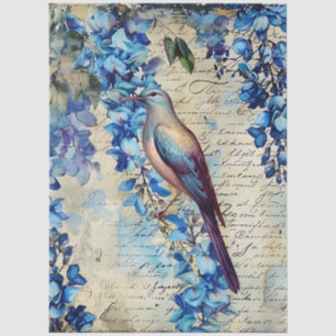 Elegant Vintage Inspired Blue Wisteria & Bird Tissue Paper