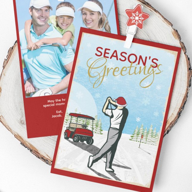 Elegant Vintage Inspired Golf Photo Christmas Holiday Card (Creator Uploaded)