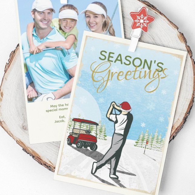 Elegant Vintage Inspired Golf Photo Christmas Holiday Card (Creator Uploaded)