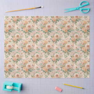 Elegant Vintage Inspired Pastel Rose Decoupage Tissue Paper