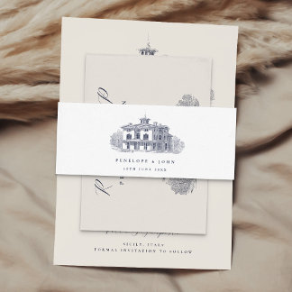 Elegant Vintage Italian Villa Destination Wedding Invitation Belly Band