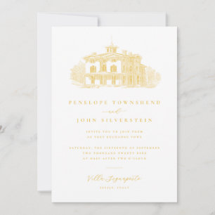 Elegant Vintage Italian Villa Gold Wedding Invitation