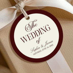 Elegant Vintage Ivory Dark Burgundy Wedding Favour Tags