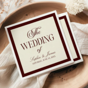 Elegant Vintage Ivory Dark Burgundy Wedding Napkin