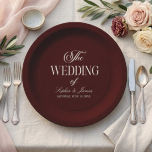 Elegant Vintage Ivory Dark Burgundy Wedding Paper Plate