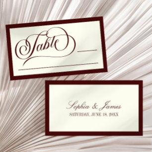 Elegant Vintage Ivory Dark Burgundy Wedding Place Card